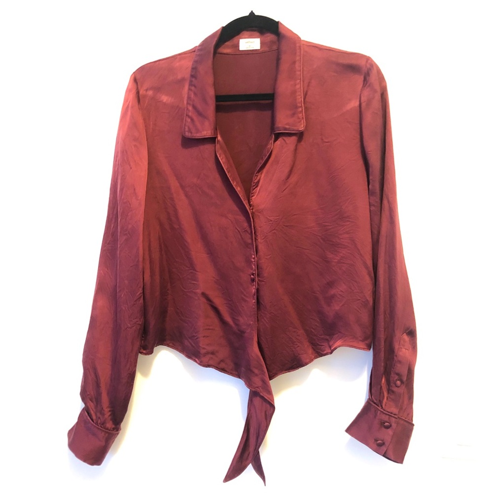 Wilfred Burgundy Silk Front-Tie Blouse